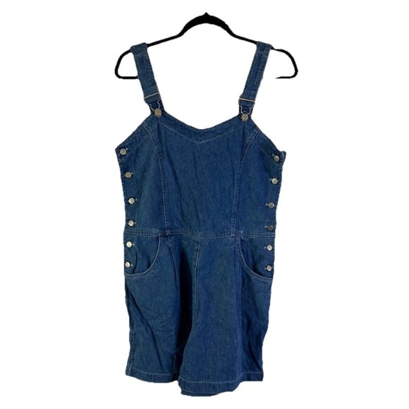Vintage 90s Denim Jean Short Bib Overalls Shortalls - Picture 1 of 7
